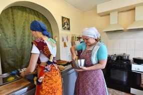 Servants and parishioners of the Zaporozhye Hare Krishna Church prepare food for people according to ancient recipes and technologies