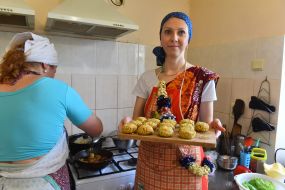 Servants and parishioners of the Zaporozhye Hare Krishna Church prepare food for people according to ancient recipes and technologies