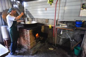 Servants and parishioners of the Zaporozhye Hare Krishna Church prepare food for people according to ancient recipes and technologies