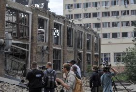 The building of the Darnytsia Car Repair Plant in Kyiv was damaged as a result of a missile strike by the Russian occupiers