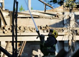 Repair crews eliminate the consequences of missile strikes on Darnytsia Car Repair Plant