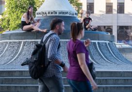 People walk in the center of Kiev