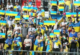 Fans with flags of Ukraine