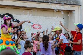 Children play on stage