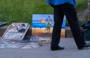 The painting is a copy of the stamp "Russian warship… EVERYTHING!" on the street in Kiev