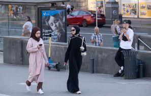 Muslim girls on the street in Kiev