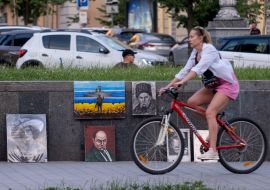 The painting is a copy of the stamp "Russian warship… EVERYTHING!" on the street in Kiev