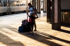Passengers on the platform of the railway station in Kiev