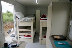 Room in a modular town for migrants Leo States near Lviv