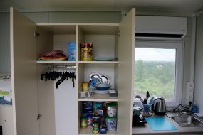 Room in a modular town for migrants Leo States near Lviv