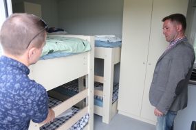 Room in a modular town for migrants Leo States near Lviv