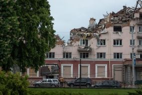 Destroyed hotel "Ukraine" in Chernihiv