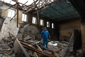 Oleksandr Vorchak shows the destruction of the gym