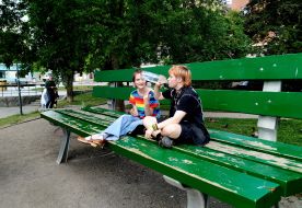 Young people in the square of the city of Orebro