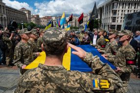 Прощание с командиром батальона "Карпатська січ" Олегом Куциным в Киеве