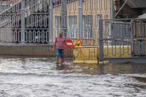 A road flooded after a downpour in Odessa