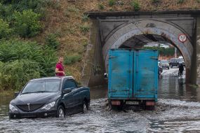 A road flooded after a downpour in Odessa
