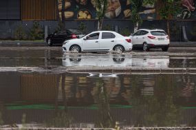 A road flooded after a downpour in Odessa
