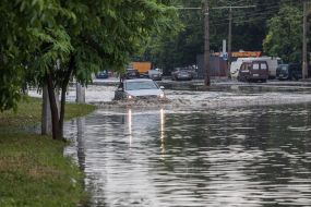A road flooded after a downpour in Odessa