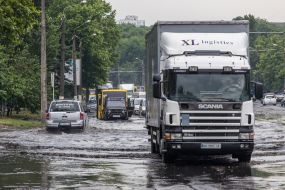 A road flooded after a downpour in Odessa
