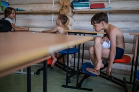 A camp for displaced children in the village of Semipolka, Kyiv region