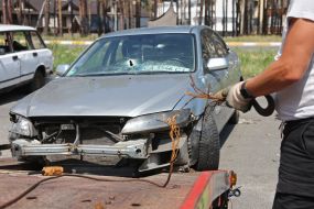 The cemetery of cars destroyed by the Russian occupiers in Irpen