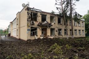Dilapidated school after shelling