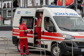 An ambulance at the Barabashovo market in Kharkiv
