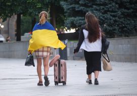 Girl with the flag of Ukraine