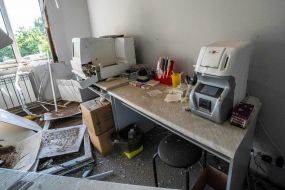 Premises of a medical laboratory destroyed by rocket fire