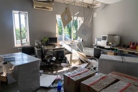 Premises of a medical laboratory destroyed by rocket fire