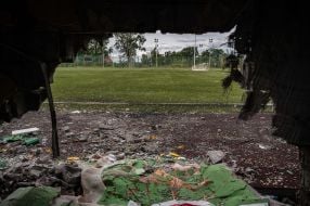 The stadium in Irpіn, destroyed as a result of shelling by the Russian occupiers