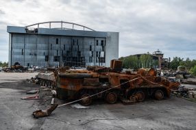 Destroyed Russian military equipment at the airfield in Gostomel