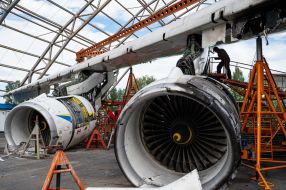 Destroyed by the Russian occupiers the world's largest aircraft AN-225 Dream in the hangar at the airport in Gostomel