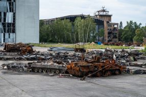 Destroyed Russian military equipment at the airfield in Gostomel