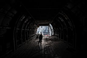 Ruined hangar at the airfield in Gostomel