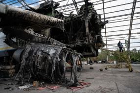 Destroyed by the Russian occupiers the world's largest aircraft AN-225 Dream in the hangar at the airport in Gostomel