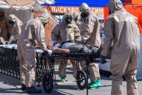 Rescuers practiced emergency response measures in the event of a radiation accident at the Zaporizhzhia NPP