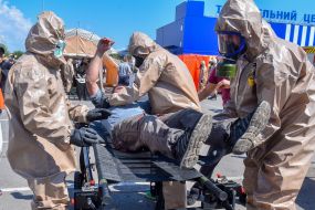 Rescuers practiced emergency response measures in the event of a radiation accident at the Zaporizhzhia NPP