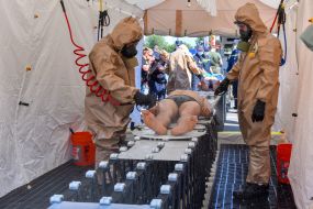 Rescuers practiced emergency response measures in the event of a radiation accident at the Zaporizhzhia NPP