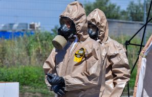 Rescuers practiced emergency response measures in the event of a radiation accident at the Zaporizhzhia NPP