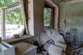 The destroyed building of one of the educational institutions of Kharkov