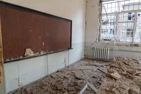 The destroyed building of one of the educational institutions of Kharkov