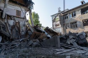 The destroyed building of one of the educational institutions of Kharkov