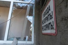 The destroyed building of one of the educational institutions of Kharkov