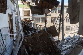 The destroyed building of one of the educational institutions of Kharkov