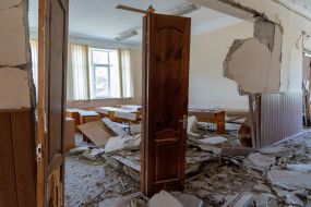 The destroyed building of one of the educational institutions of Kharkov