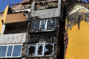 Building destroyed by Russian invaders in Irpin