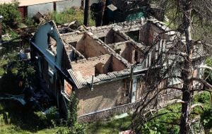 Building destroyed by Russian invaders in Irpin
