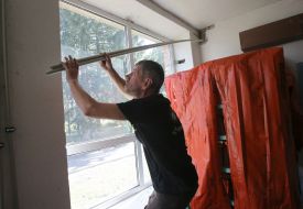 Repair work of the heating system in the damaged school in the village of Blystavitsa near Buchi